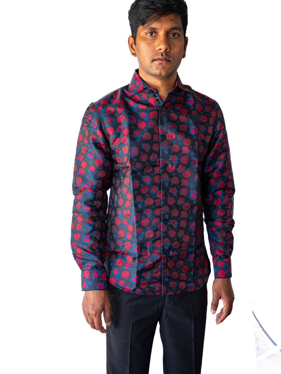 SIMON.VON RED BLUE FLORAL SILK MEN'S SHIRT- CY-2015 - SimonVon Shop