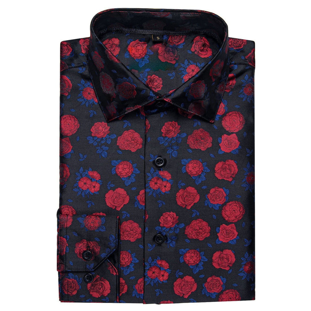 SIMON.VON RED BLUE FLORAL SILK MEN'S SHIRT- CY-2015 - SimonVon Shop
