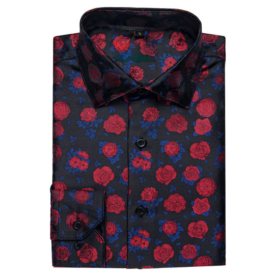 SIMON.VON RED BLUE FLORAL SILK MEN'S SHIRT- CY-2015 - SimonVon Shop