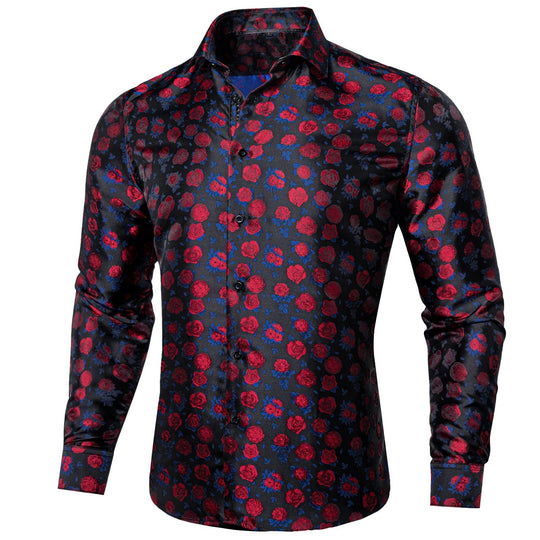 SIMON.VON RED BLUE FLORAL SILK MEN'S SHIRT- CY-2015 - SimonVon Shop