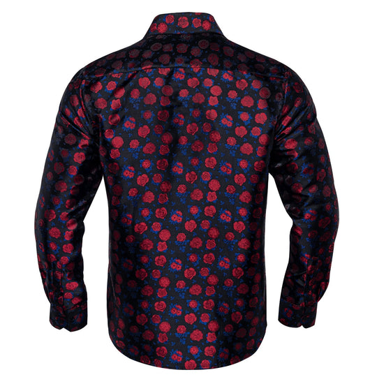 SIMON.VON RED BLUE FLORAL SILK MEN'S SHIRT- CY-2015 - SimonVon Shop