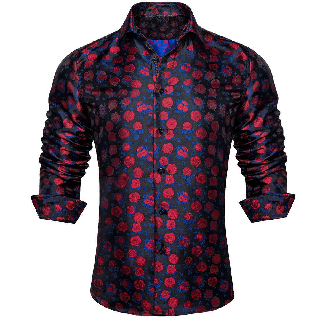 SIMON.VON RED BLUE FLORAL SILK MEN'S SHIRT- CY-2015 - SimonVon Shop