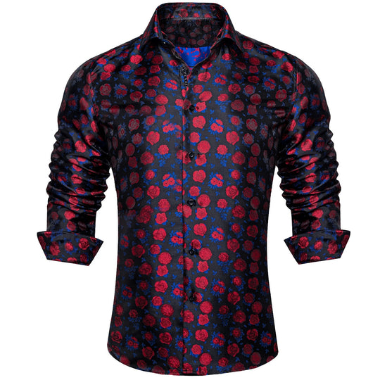 SIMON.VON RED BLUE FLORAL SILK MEN'S SHIRT- CY-2015 - SimonVon Shop