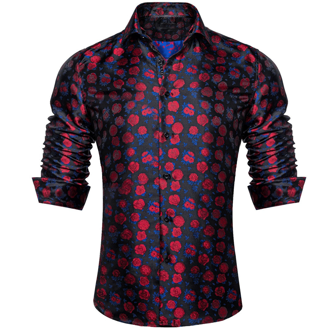 SIMON.VON RED BLUE FLORAL SILK MEN'S SHIRT- CY-2015 - SimonVon Shop
