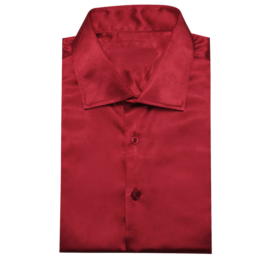 Simon.Von Red Solid Silk Men's Long Sleeve Shirt- CY-0520 - SimonVon Shop