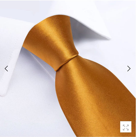 Simon.Von Silk Tie Shining Pure Gold Solid Mens Formal Dress Tie Handkerchief Cufflinks Set - N-5265 - SimonVon Shop