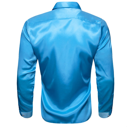 Simon.Von Sky Blue Solid Silk Men's Long Sleeve Shirt- CY=518 - SimonVon Shop
