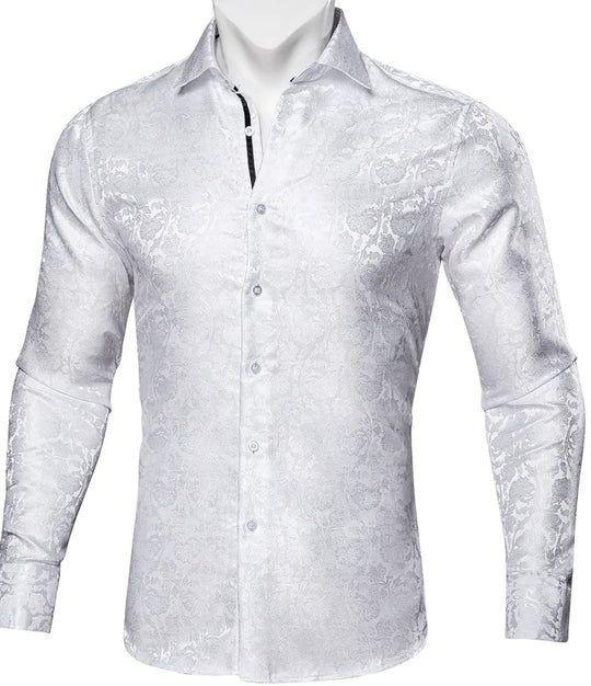 SimonVon White Paisley Silk Men's Shirt- CY 0059 - SimonVon Shop
