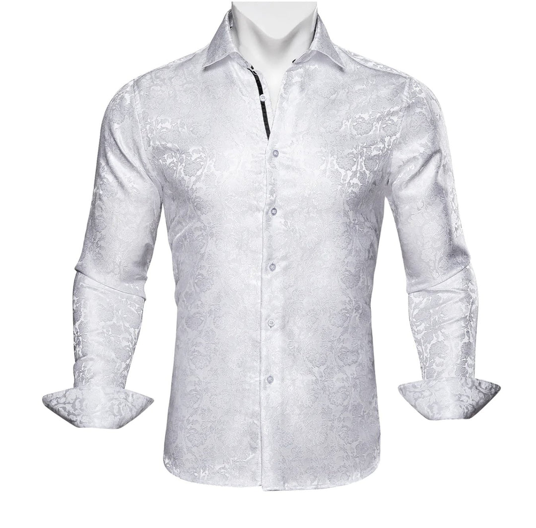 SimonVon White Paisley Silk Men's Shirt- CY 0059 - SimonVon Shop