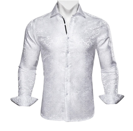 SimonVon White Paisley Silk Men's Shirt- CY 0059 - SimonVon Shop