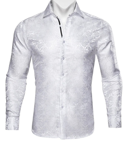 SimonVon White Paisley Silk Men's Shirt- CY 0059 - SimonVon Shop