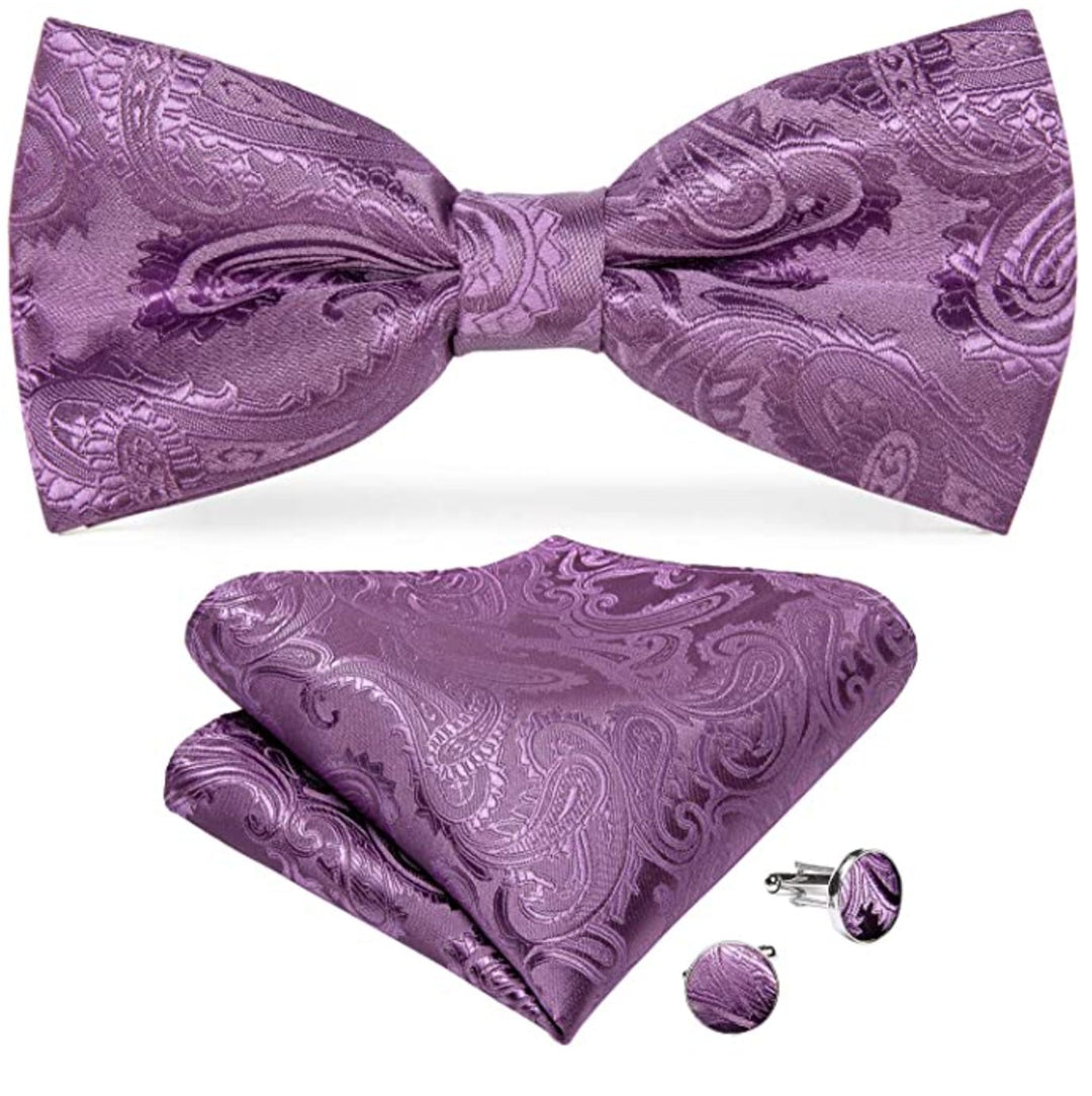 SLIVER PURPLE PAISLEY JACQUARD SILK WAISTCOAT VEST HANDKERCHIEF CUFFLINKS BOW-TIE VEST SET-MJ-0111 - SimonVon Shop