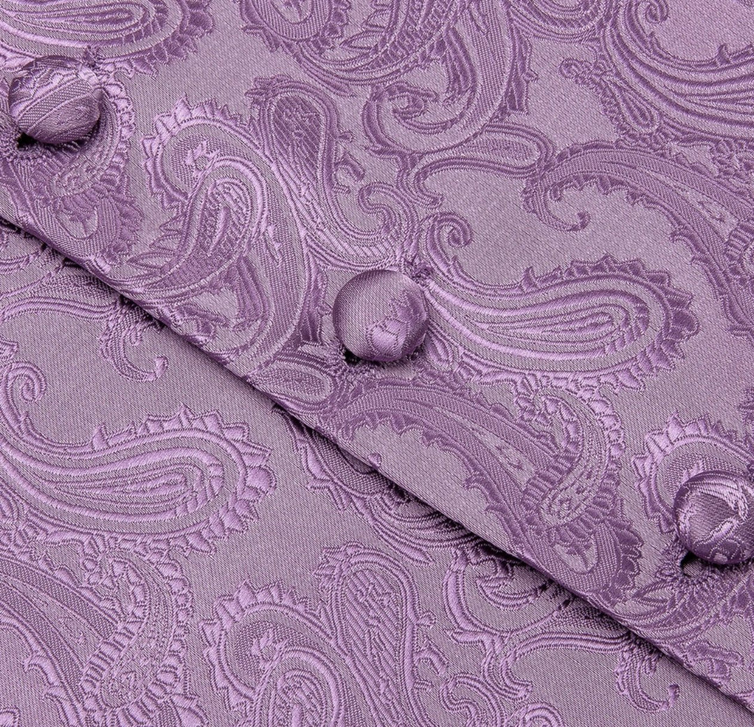 SLIVER PURPLE PAISLEY JACQUARD SILK WAISTCOAT VEST HANDKERCHIEF CUFFLINKS BOW-TIE VEST SET-MJ-0111 - SimonVon Shop