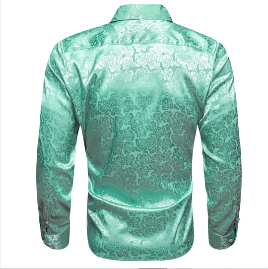 Turquoise Green Floral Silk Men's Shirt- CY-0674 - SimonVon Shop