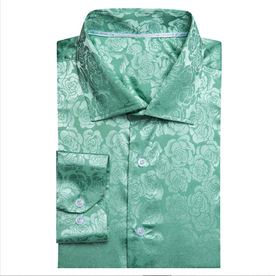 Turquoise Green Floral Silk Men's Shirt- CY-0674 - SimonVon Shop