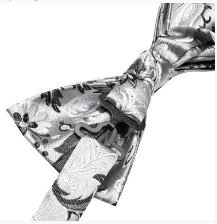 White Grey Floral Silk Pre-tied Bow Tie Hanky Cufflinks Set-LH-2522 - SimonVon Shop