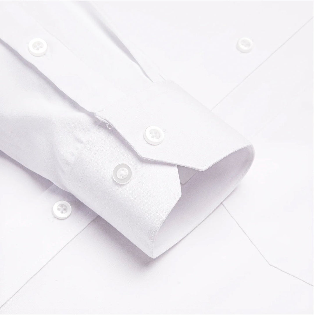 White Solid Men's Long Sleeve Dress Shirt- CY-1309 - SimonVon Shop