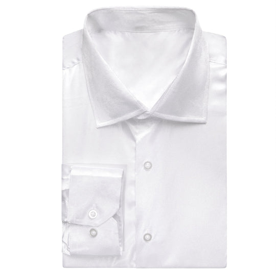 White Solid Satin Men's Long Sleeve Dress Shirt- CY-1642 - SimonVon Shop