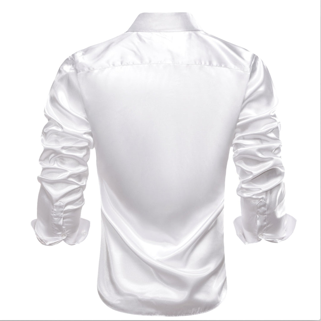 White Solid Satin Men's Long Sleeve Dress Shirt- CY-1642 - SimonVon Shop