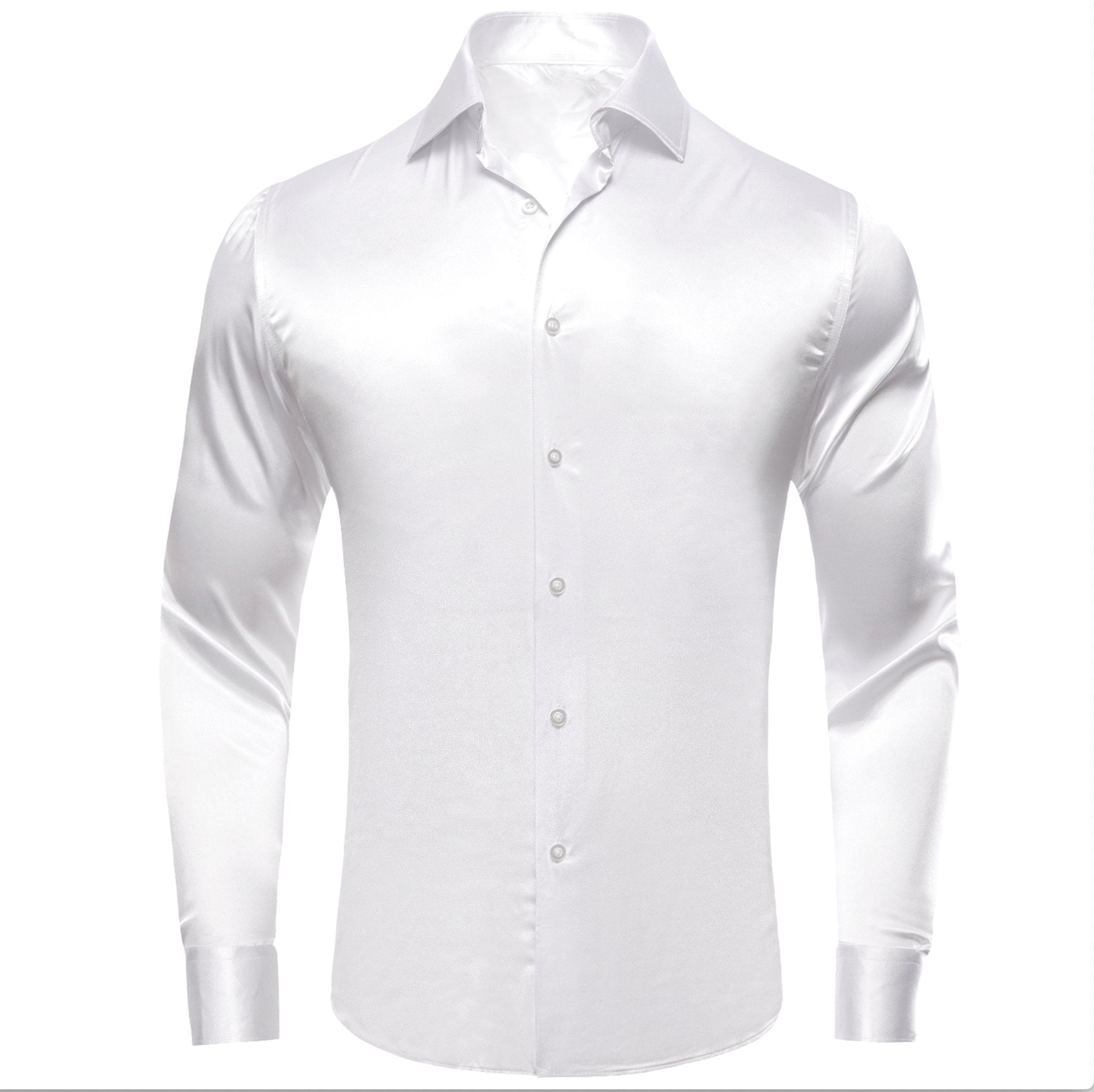 White Solid Satin Men's Long Sleeve Dress Shirt- CY-1642 - SimonVon Shop