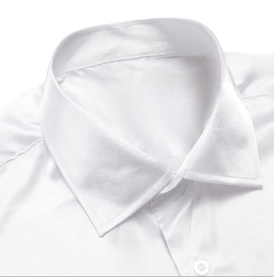 White Solid Satin Men's Long Sleeve Dress Shirt- CY-1642 - SimonVon Shop