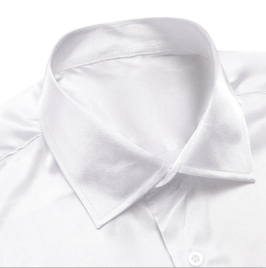 White Solid Satin Men's Long Sleeve Dress Shirt- CY-1642 - SimonVon Shop