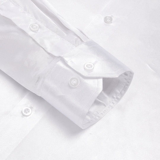 White Solid Satin Men's Long Sleeve Dress Shirt- CY-1642 - SimonVon Shop