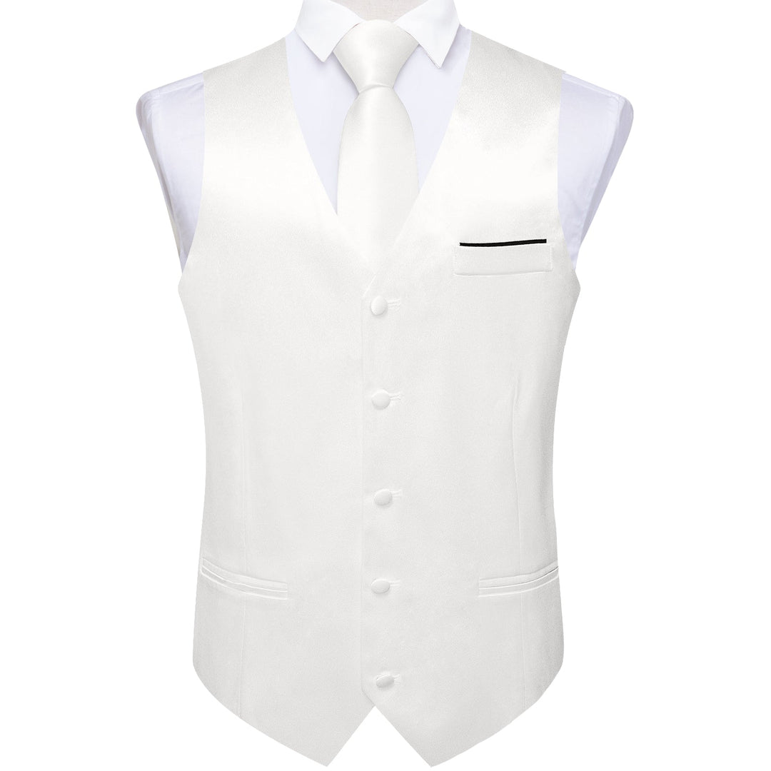 White Solid Satin Waistcoat Vest Tie Handkerchief Cufflinks Set- MJ-0627 - SimonVon Shop