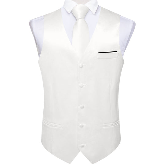 White Solid Satin Waistcoat Vest Tie Handkerchief Cufflinks Set- MJ-0627 - SimonVon Shop