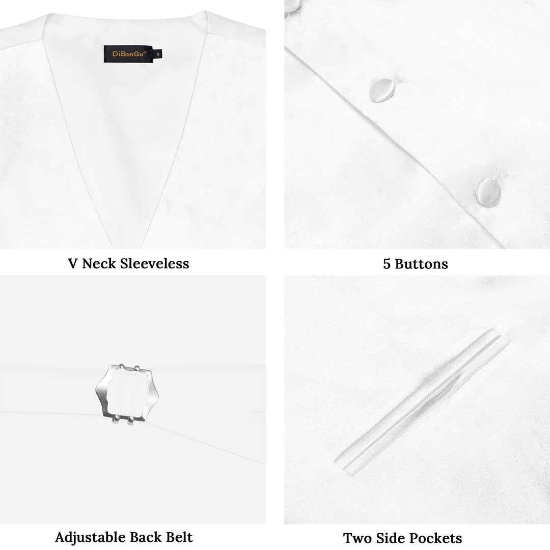 White Solid Satin Waistcoat Vest Tie Handkerchief Cufflinks Set- MJ-0627 - SimonVon Shop