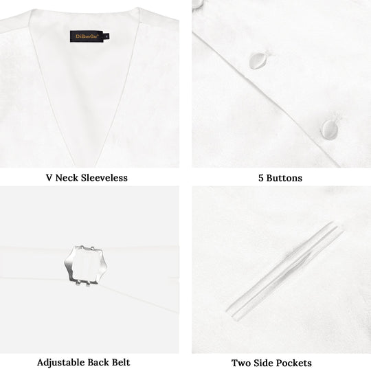 White Solid Satin Waistcoat Vest Tie Handkerchief Cufflinks Set- MJ-0627 - SimonVon Shop