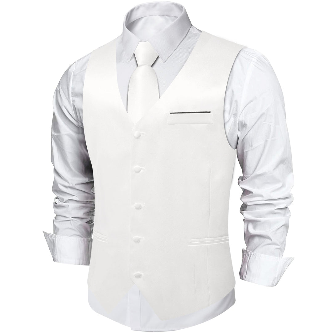 White Solid Satin Waistcoat Vest Tie Handkerchief Cufflinks Set- MJ-0627 - SimonVon Shop