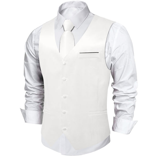 White Solid Satin Waistcoat Vest Tie Handkerchief Cufflinks Set- MJ-0627 - SimonVon Shop
