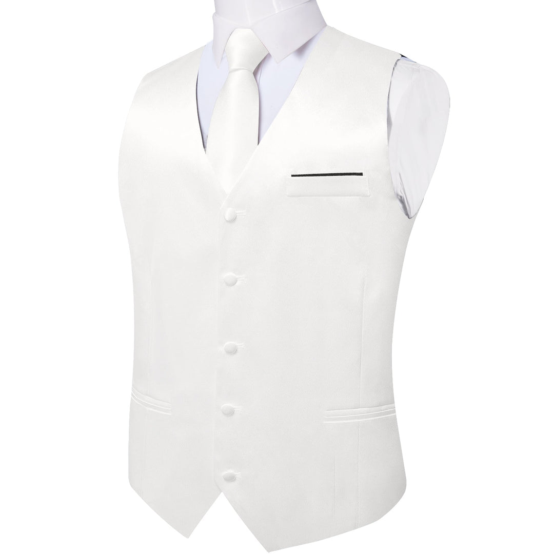 White Solid Satin Waistcoat Vest Tie Handkerchief Cufflinks Set- MJ-0627 - SimonVon Shop