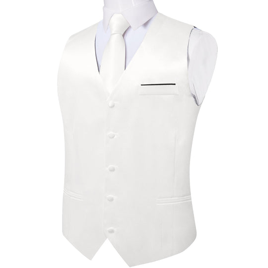White Solid Satin Waistcoat Vest Tie Handkerchief Cufflinks Set- MJ-0627 - SimonVon Shop