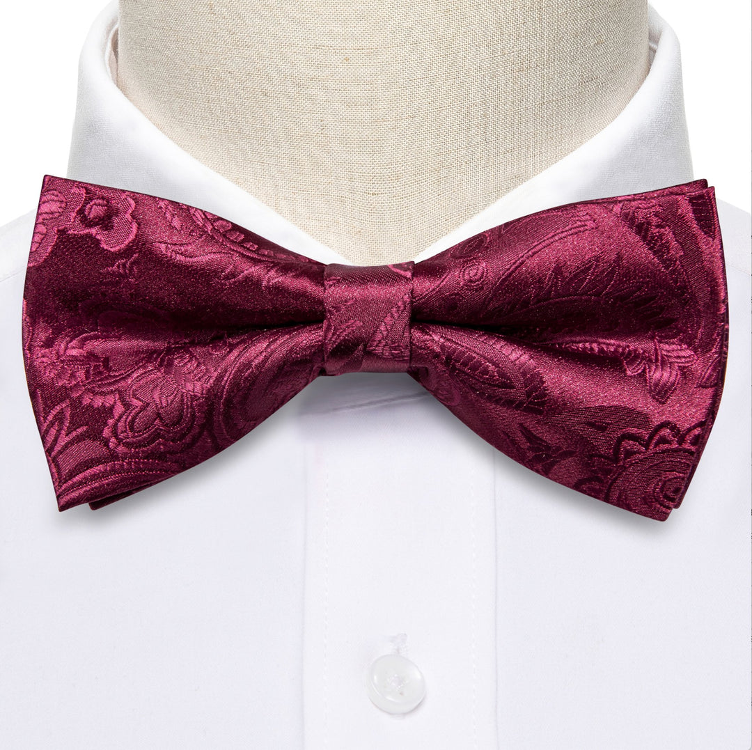 WINE RED PAISLEY BOWTIE POCKET SQUARE CUFFLINKS SET-LH-0959 - SimonVon Shop