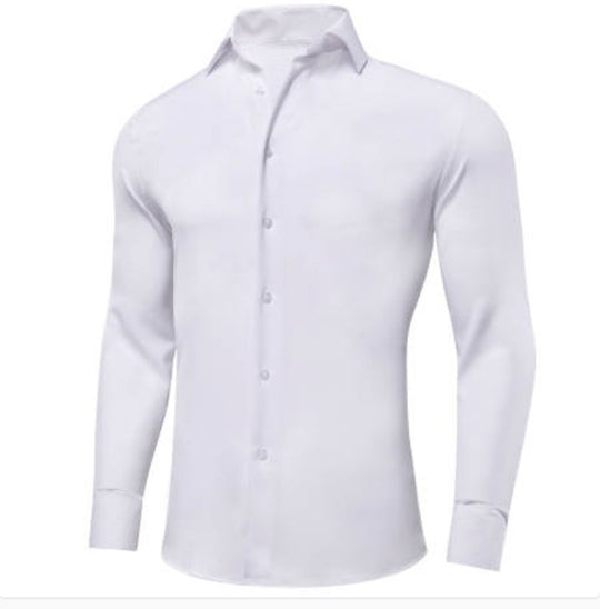 Wrinkle-Free White Long Sleeve Casual Button Down Shirt- CY-1053 - SimonVon Shop