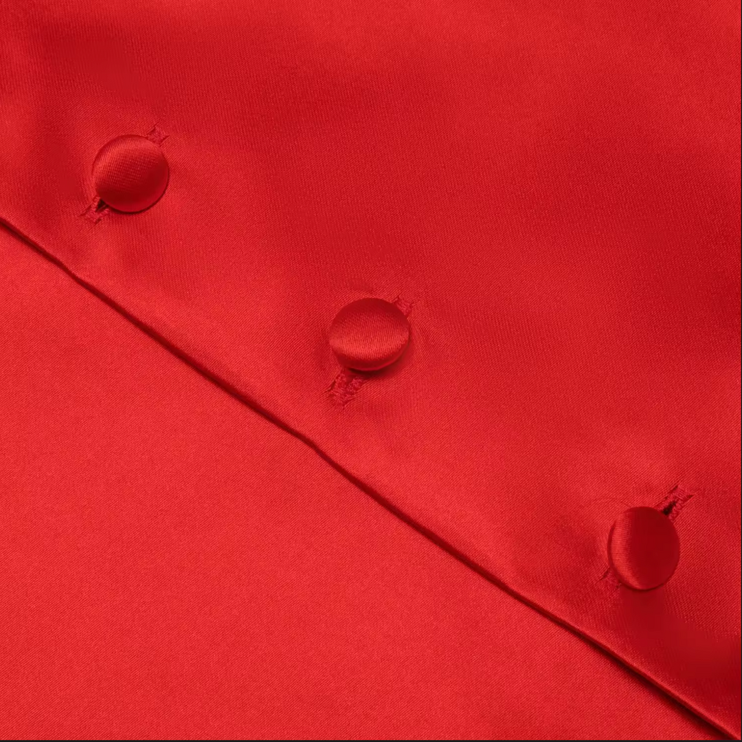 Red Solid Silk Waistcoat vest Tie Handkerchief Cufflink Set - MJ3514