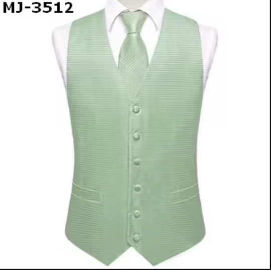 Sage Green Waistcoat vest Tie Handkerchief Cufflink Set - MJ-3512