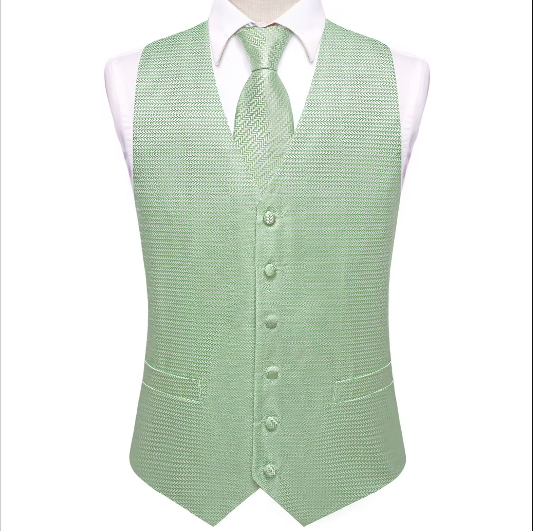 Sage Green Waistcoat vest Tie Handkerchief Cufflink Set - MJ-3512