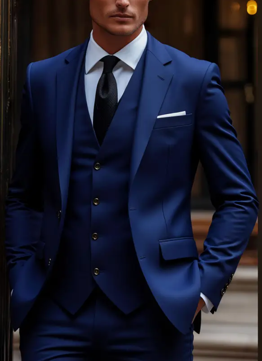 Navy Blue Men's Three-Piece Suit -HP2632980
