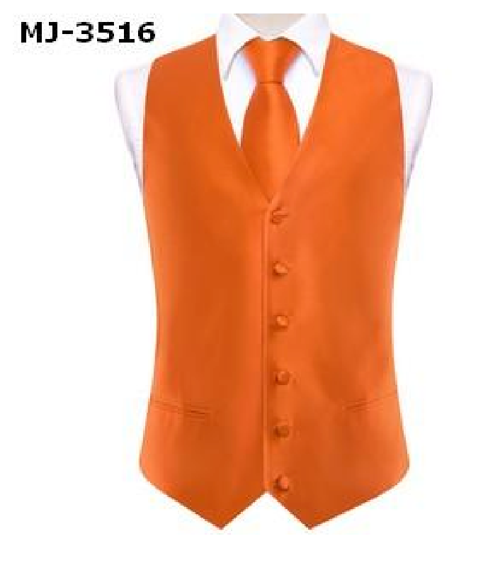 Orange Solid   Waistcoat Silk Style Men's Single Vest - MJ3516