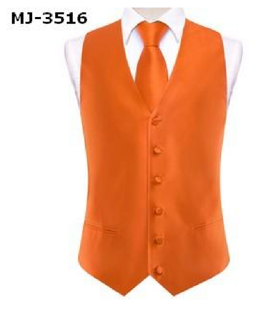 Orange Solid   Waistcoat Silk Style Men's Single Vest - MJ3516