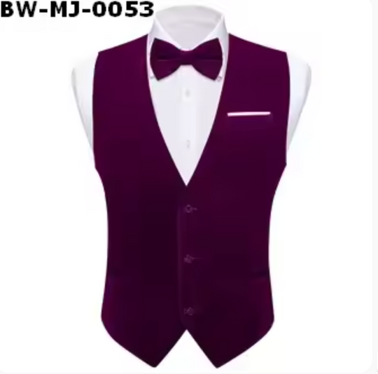 Purple Solid Silk Vest Bowtie Pocket Square Cufflinks Set- BW-MJ-0053