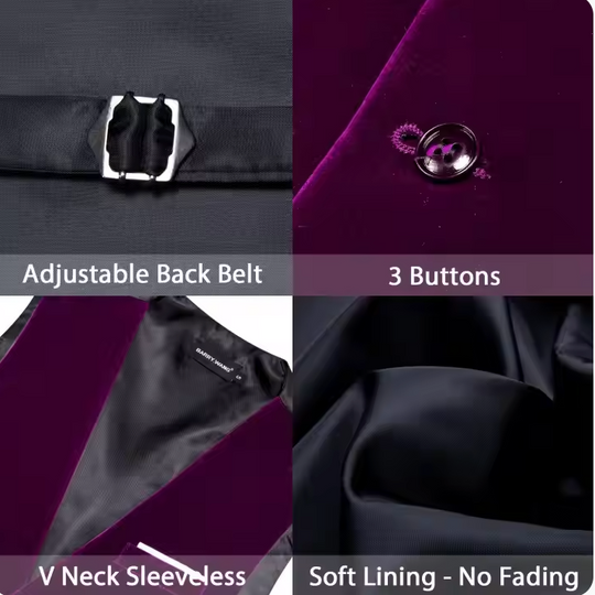 Purple Solid Silk Vest Bowtie Pocket Square Cufflinks Set- BW-MJ-0053
