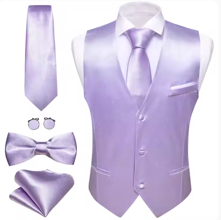 Light Purple Lavender Solid  Vest Necktie Bowtie Set- MJ-2671