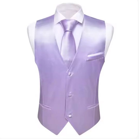 Light Purple Lavender Solid  Vest Necktie Bowtie Set- MJ-2671