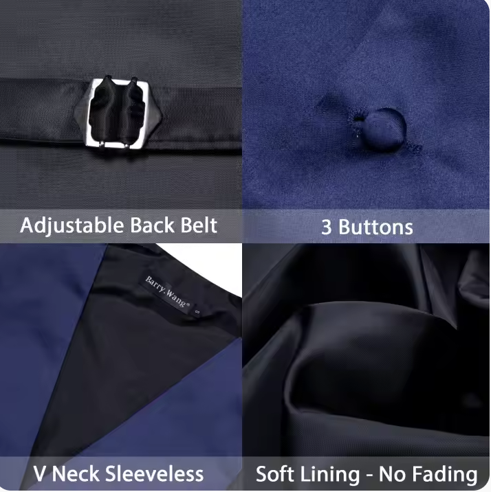 Deep Blue Solid Silk Mens Vest and Bow Tie Set-BW-MJ-0040