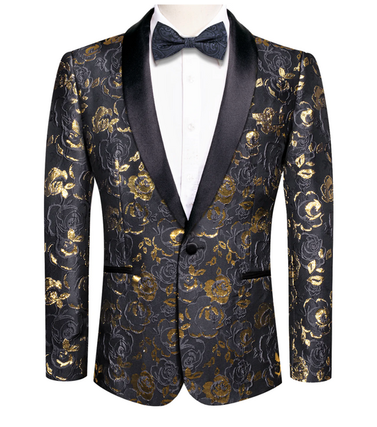 Luxury Black Golden Floral Men's Suit Set-XX-1032