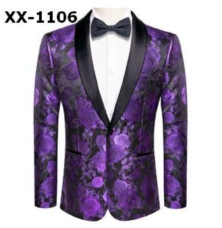 Castle Style Black Purple Roses Suit One Button Shawl Collar Blazer Jacket For Wedding- XX-1106